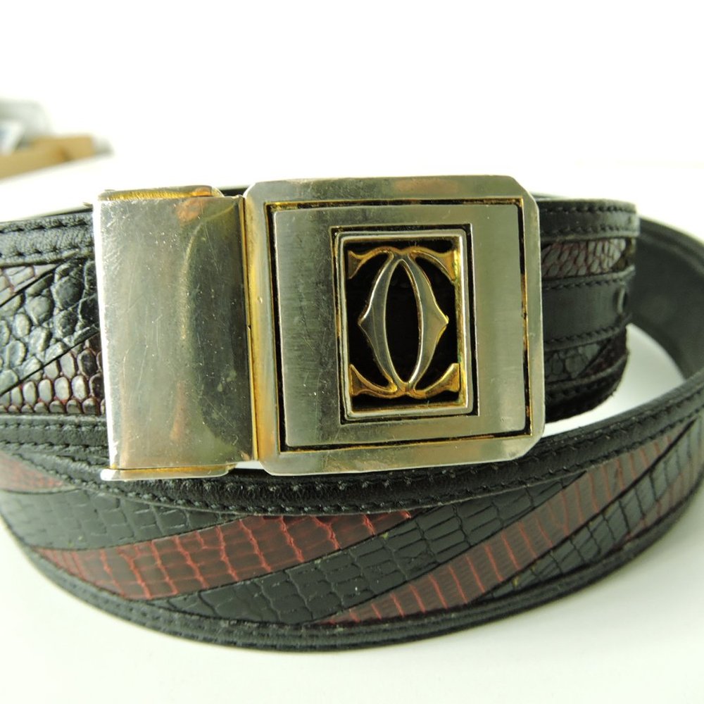 VTG Beltrami maroon black belt sz 32 / Cartier gold silver pin buckle made Italy
